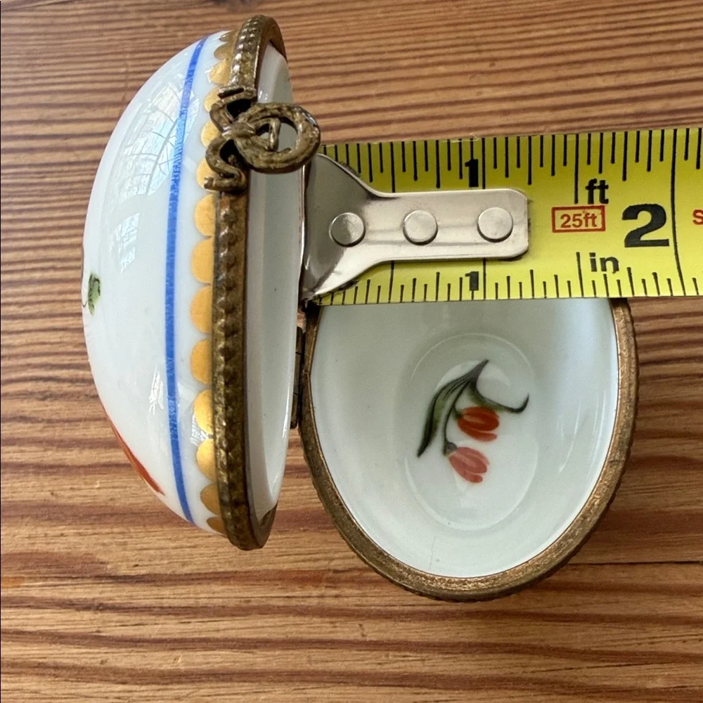 Limoges France Floral Porcelain Hinged Egg Shaped Trinket Box - Picture 12 of 13